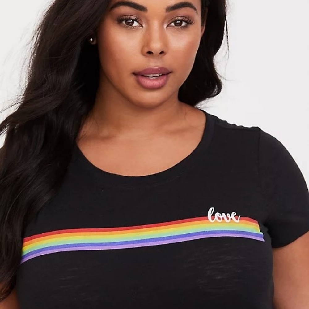 TORRID BLACK & RAINBOW STRIPE LOVE SLIM FIT TEE
